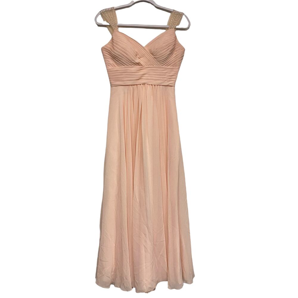 Cinderella Divine Womens Size 4 Blush Pink Pleated Beaded Cap Sleeve Gown Dress